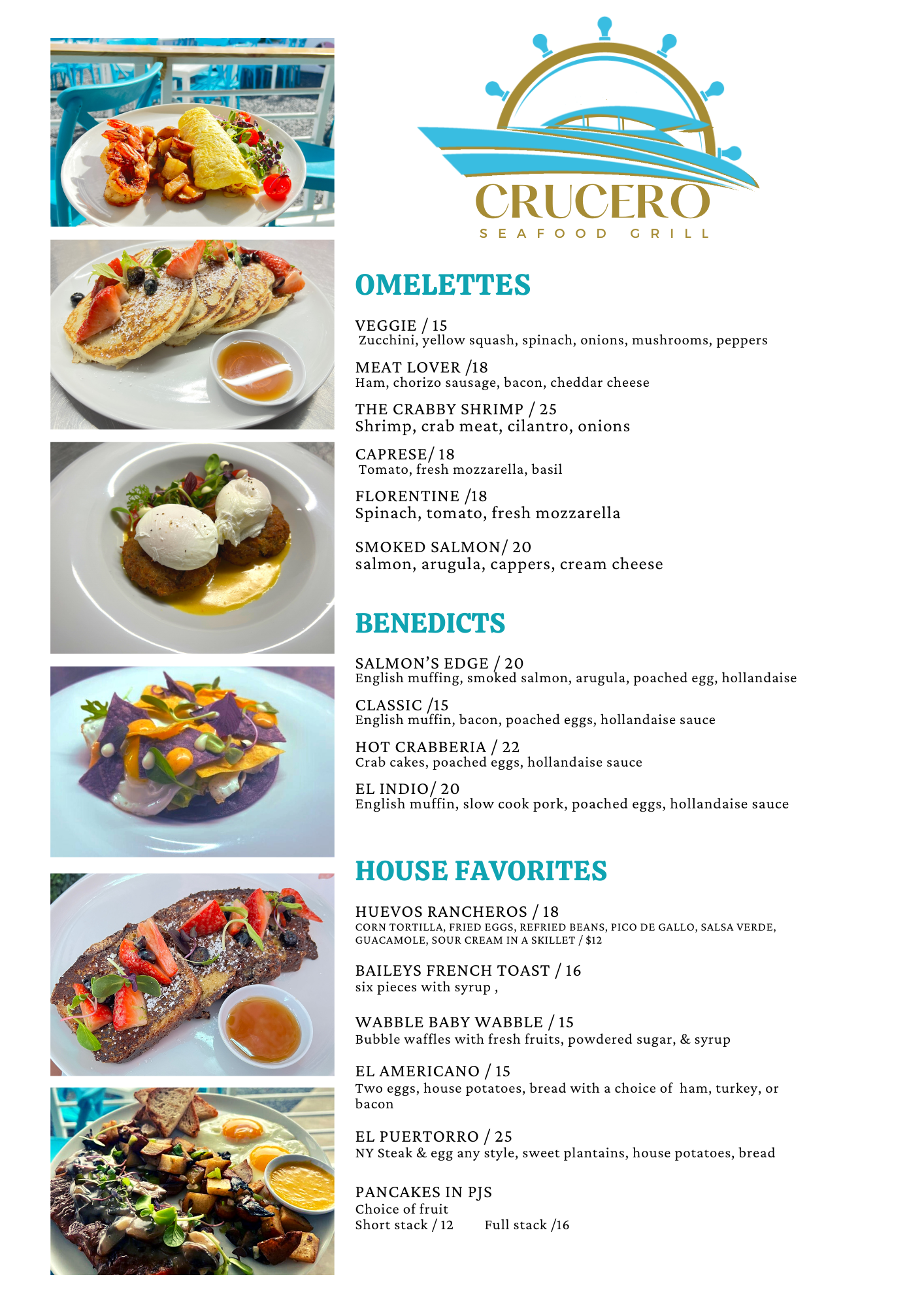 crucero at aqua marina beach club brunch menu